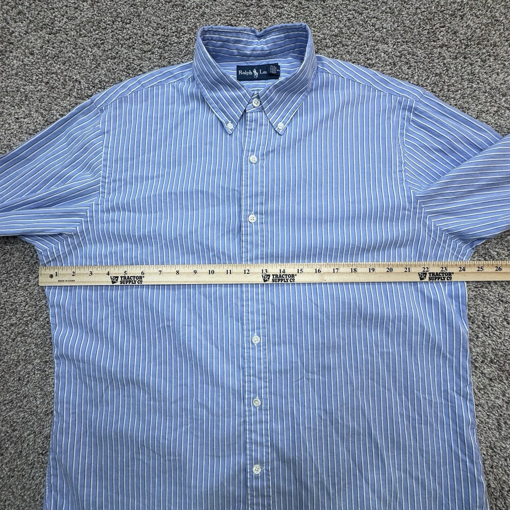 Polo Ralph Lauren Size 17 43 Blue Stripe Custom Fit Button Up Dress Shirt - Picture 5 of 7